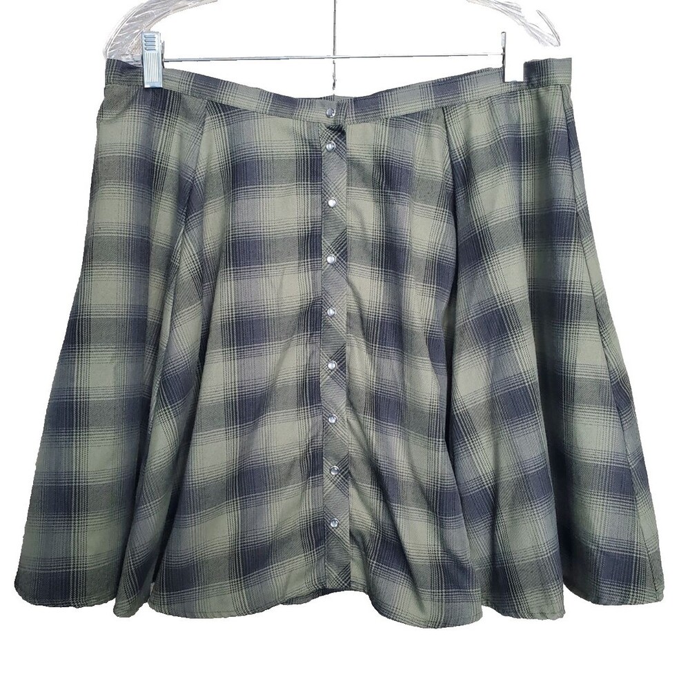 Dixxon Women's Huntress Green Plaid Flannel Snap-Up Circle Skirt Size XL